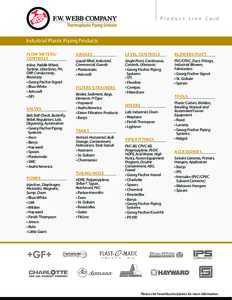 Product Line Card  Industrial Plastic Piping Products FLOW METERS/ CONTROLS Inline, Paddle Wheel,
