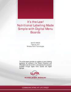 HealthCare Reform and Nutritional Labeling White Paper(2).indd