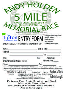 5 MILE Wed July 9th 2014 Start 7.15pm
