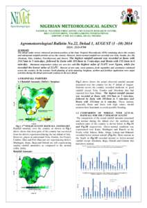 NIGERIAN METEOROLOGICAL AGENCY NATIONAL WEATHER FORECASTING AND CLIMATE RESEARCH CENTRE, BILL CLINTON DRIVE, NNAMDI AZIKIWE INTERNATIONAL AIRPORT, P.M.B. 615, GARKI, ABUJA, NIGERIA  Agrometeorological Bulletin No.22, Dek