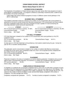 CEDAR RIDGE SCHOOL DISTRICT District Status Report for[removed]ACCREDITATION STANDARDS The Standards of Accreditation of Public Schools require that each school offer three programs of study in three different occupation