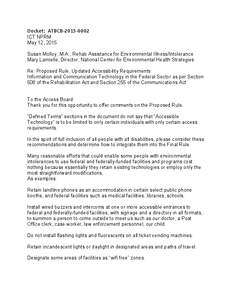 Docket: ATBCBICT NPRM May 12, 2015 Susan Molloy, M.A., Rehab Assistance for Environmental Illness/Intolerance Mary Lamielle, Director, National Center for Environmental Health Strategies Re: Proposed Rule, Upd