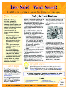 Health and safety e-news for Ontario teachers  ? You Asked Us