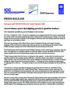 PRESS RELEASE _____________________________________________________________________________________________________________________________  Embargoed until[removed]GMT (03:00 in New York) 24 September 2008