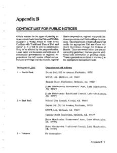 Appendix B CONTACT LIST FOR PUBLIC NOTICES Official notices for the types of pending actions on state lands listed in Fish and Wildlife Guideline I, 