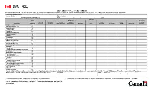 Microsoft Word - Class A Precursor Annual Report Form.doc