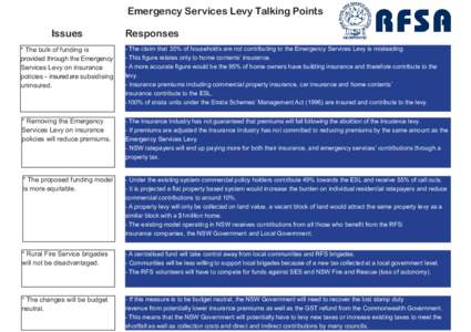 Emergency Services Levy Talking Points Issues Responses  * The bulk of funding is