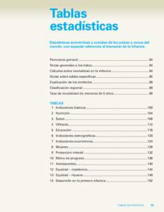 Tablas estadísticas Estadísticas económicas y sociales de los países y zonas del mundo, con especial referencia al bienestar de la infancia.  Panorama general..........................................................