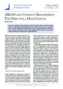 Policy Brief  No. 178 May 13, 2015 ASEAN and Conflict Management: The Need for a High Council