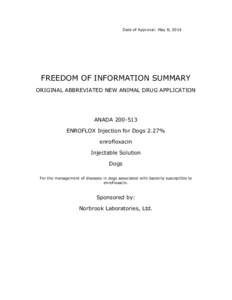 Date of Approval: May 8, 2014  FREEDOM OF INFORMATION SUMMARY ORIGINAL ABBREVIATED NEW ANIMAL DRUG APPLICATION  ANADA[removed]