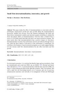 Int Econ Econ Policy DOIs10368y O R I G I N A L PA P E R Small firm internationalization, innovation, and growth Martijn A. Boermans & Hein Roelfsema