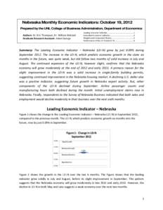 Nebraska Monthly Economic Indicators: October 19, 2012 Prepared by the UNL College of Business Administration, Department of Economics Authors: Dr. Eric Thompson, Dr. William Walstad Graduate Research Assistant: Adam Geo