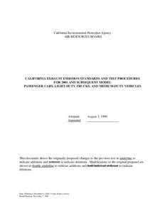 Rulemaking: [removed]Cal Exhaust Emission Standards and Test Procedures For 2001 And Subsequent Model Passenger Cars, Light Duty Trucks, and Medium Duty Vehicles