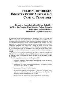 Policing of the Sex Industry in the Australian Capital Territory  POLICING OF THE SEX