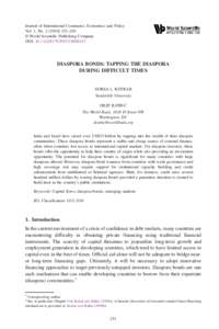 Journal of International Commerce, Economics and Policy Vol. 1, No–263 © World Scientific Publishing Company DOI: S1793993310000147  DIASPORA BONDS: TAPPING THE DIASPORA