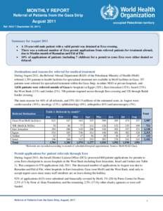 MONTHLY REPORT Referral of Patients from the Gaza Strip –– August 2011