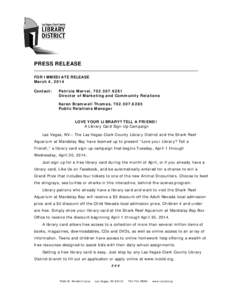 PRESS RELEASE FOR IMMEDIATE RELEASE March 4, 2014 Contact:  Patricia Marvel, [removed]