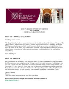 John W. Kluge Center Newsletter - May 2008