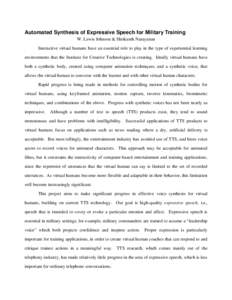 Speech synthesis / Virtual actor / Computer animation / Science / Artificial intelligence / Computing / Artificial intelligence applications / Computational linguistics / Assistive technology