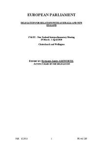 EUROPEAN PARLIAMENT DELEGATION FOR RELATIONS WITH AUSTRALIA AND NEW ZEALAND 17th EU - New Zealand Interparliamentary Meeting 29 March - 1 April 2010