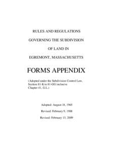RULES AND REGULATIONS GOVERNING THE SUBDIVISION OF LAND IN EGREMONT, MASSACHUSETTS  FORMS APPENDIX