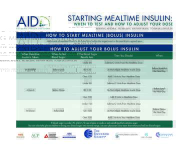 STARTING MEALTIME INSULIN:  WHEN TO TEST AND HOW TO ADJUST YOUR DOSE ADDING APIDRA®, HUMALOG® OR NOVOLOG® TO BASAL INSULIN  H O W T O S TA R T M E A L T I M E ( B O L U S ) I N S U L I N
