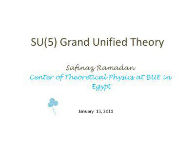 SU(5) Grand Unified Theory Safinaz Ramadan Center of Theoretical Physics at BUE in