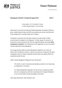 News Release www.jus tic e.gov.uk Embargoed until 00:01 Tuesday 28 August[removed]