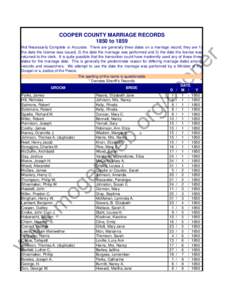 COOPER COUNTY MARRIAGE RECORDS 1850 to 1859 w  w