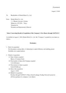 Microsoft Word - 3__HONDA_Notice Concerning Results of Acquisition of the Companys Own Shares through ToSTNeT-3.doc
