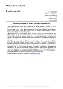 FINANCIAL STABILITY FORUM  Press release Press enquiries: Basel +[removed]