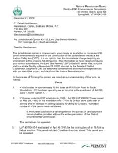 Natural Resources Board Districts #2&3 Environmental Commission 100 Mineral Street, Suite 305 Springfield, VT[removed]December 21, 2012 C. Daniel Hershenson