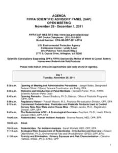 Agenda of Nov[removed]Dec 1, 2011 FIFRA SAP Meeting