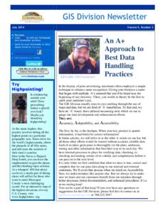 GIS Division Newsletter July 2014 Volume 5, Number 3  In This Issue