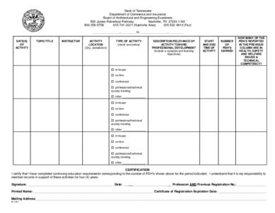 State of Tennessee Department of Commerce and Insurance Board of Architectural and Engineering Examiners 500 James Robertson Parkway Nashville, TN[removed][removed]