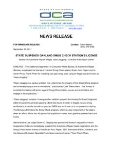 OFFICE OF PUBLIC AFFAIRS 1625 North Market Boulevard, Suite N-323, Sacramento, CA[removed]P[removed]F[removed] | www.dca.ca.gov NEWS RELEASE FOR IMMEDIATE RELEASE