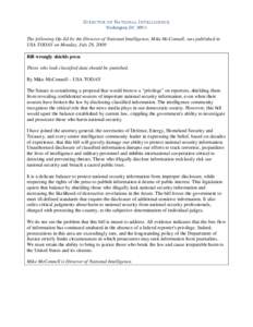 Computer security / Cyberwarfare / Crime prevention / United States Intelligence Community / John Michael McConnell / Classified information / Threat / Reactions to the United States diplomatic cables leak / Sensitive Security Information / Security / National security / Computer network security