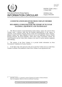 INFCIRC/254/Rev.4/Part 1 - Communications Received from Certain Member States Regarding Guidelines for the Export of Nuclear Material, Equipment and Technology