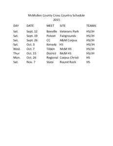 McMullen County Cross Country Schedule 2015 DAY DATE