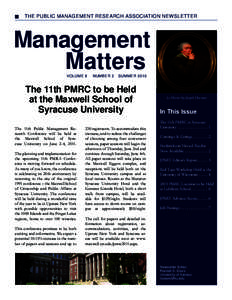 THE PUBLIC MANAGEMENT RESEARCH ASSOCIATION NEWSLETTER  Management Matters Volume 8