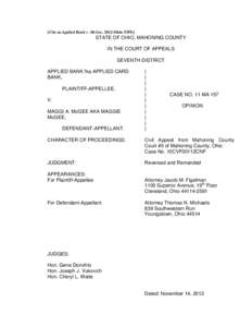 [Cite as Applied Bank v. McGee, 2012-Ohio[removed]STATE OF OHIO, MAHONING COUNTY IN THE COURT OF APPEALS SEVENTH DISTRICT APPLIED BANK fka APPLIED CARD