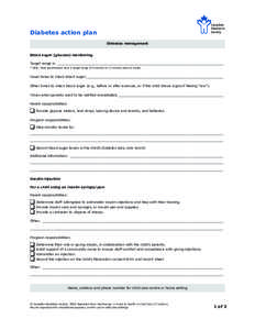 Diabetes action plan Diabetes management Blood sugar (glucose) monitoring Target range is: _______________________________________________________________________________ * Note: Most preschoolers have a target range of 