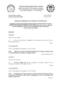 INTER-PARLIAMENTARY UNION 120th Assembly and related meetings Addis Ababa (Ethiopia), [removed]April 2009 Third Standing Committee Democracy and Human Rights