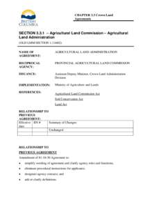 CHAPTER 3.3 Crown Land Agreements SECTION 3.3.1 – Agricultural Land Commission – Agricultural Land Administration (OLD LMM SECTION[removed])