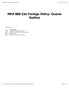 MPA 880 Cdn Foreign Policy: Course Outline