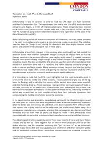 Recession or reset- That is the question? By Richard Abela Unfortunately it was no surprise to some to read the CPA report on Audit outcomes published in September[removed]The report states that nearly one third of all Aus