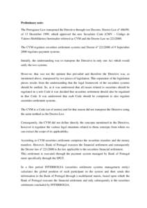 Financial services - Portugal - Study on Transpostion of Dir[removed]EC - Main report