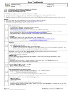 Entry Visa Checklist Appli a t s Na e Passport no.  Email ID