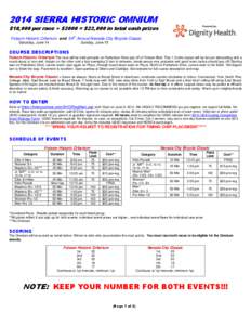 2014 SIERRA HISTORIC OMNIUM $10,000 per race + $3000 = $23,000 in total cash prizes th Folsom Historic Criterium and 54 Annual Nevada City Bicycle Classic Saturday, June 14