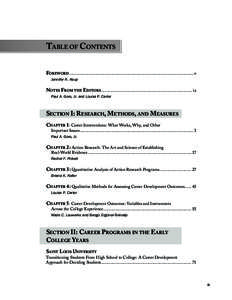 Table of Contents Foreword.......................................................................................................................v Jennifer R. Keup Notes From the Editors..................................